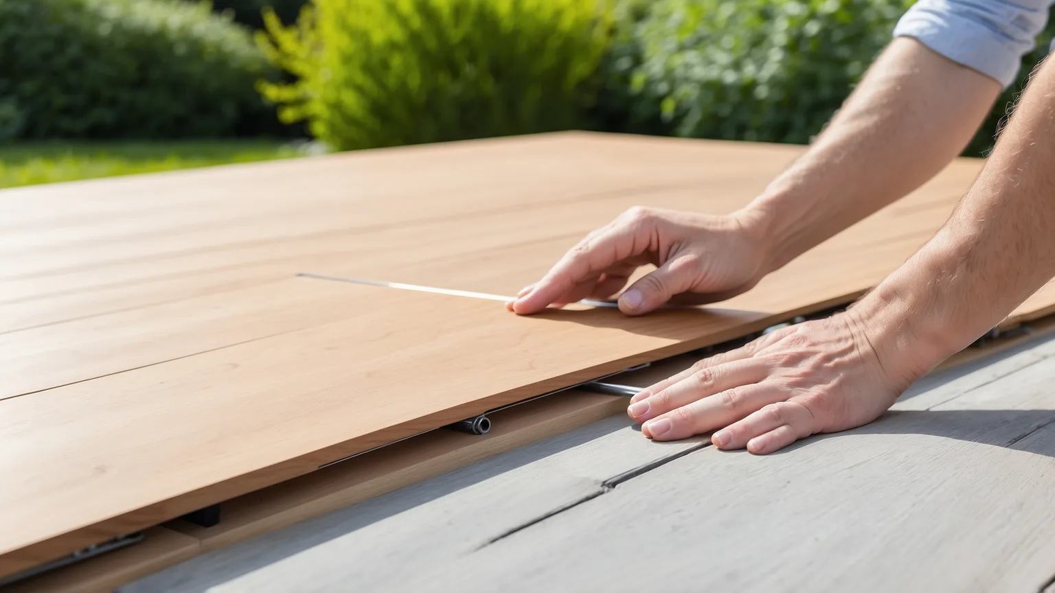 Terrassendielen werden auf der Unterkonstruktion verschraubt
